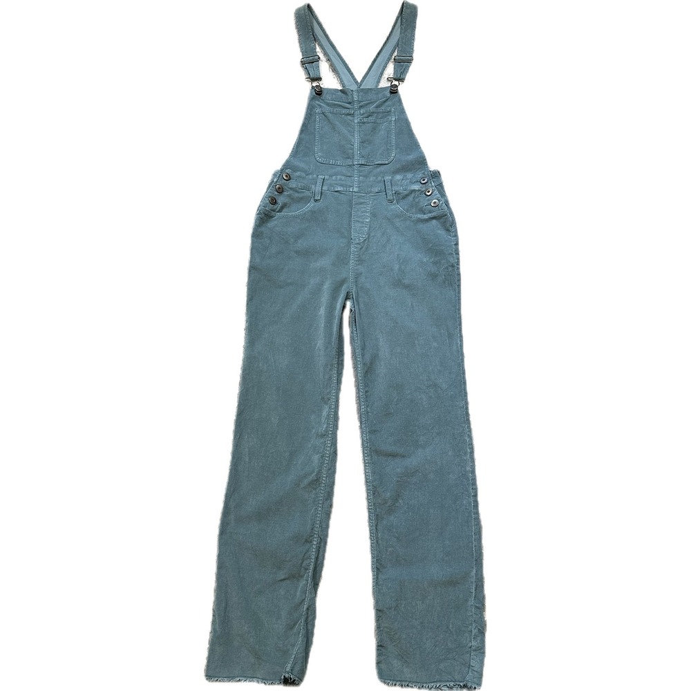 Carve Designs Corduroy Overalls Size 2 Teal Blue Wide Leg Raw Hem Stretch Boho